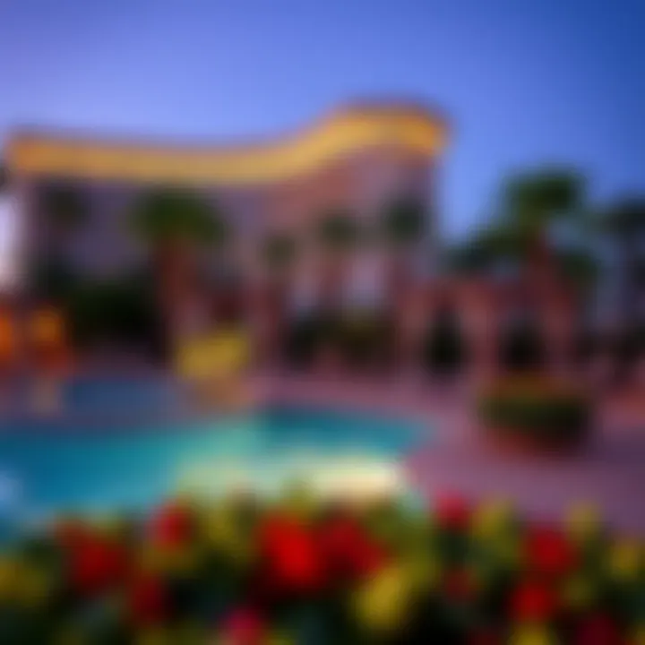 A serene pool area featuring luxurious cabanas and lush landscaping, perfect for relaxation.