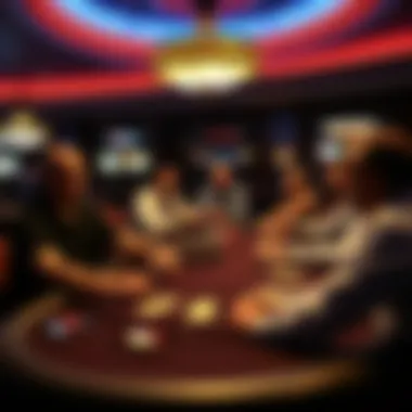 High-Stakes Poker Action A poker table with players engaged in a high-stakes game