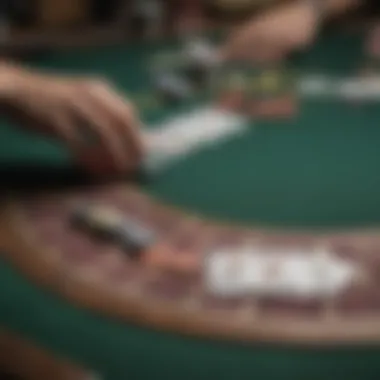 Close-up of a poker table showcasing chips and cards