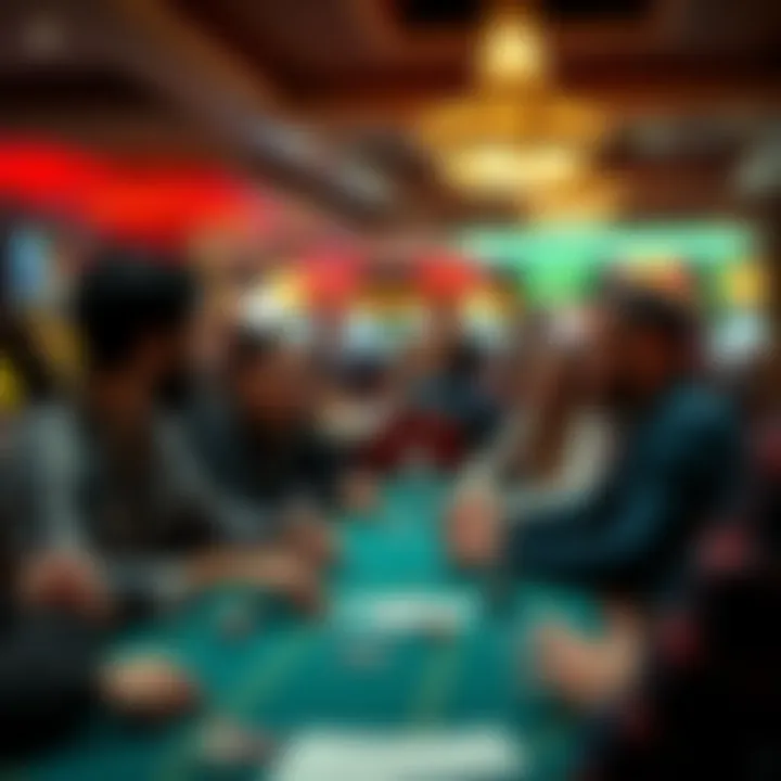 Social Dynamics at a Gaming Table A group of friends enjoying a gaming table inside a casino