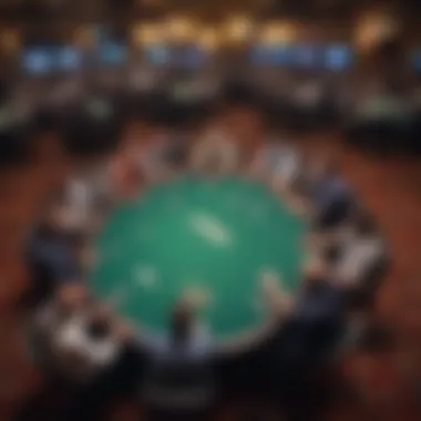 An overview of the World Series of Poker venue filled with players at various tables