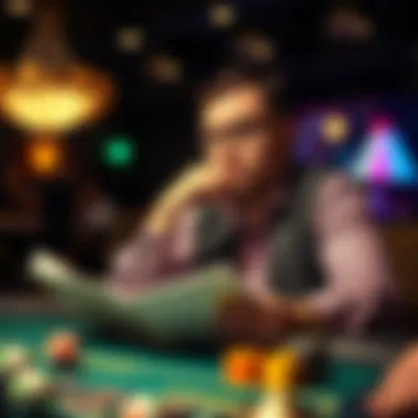 A thoughtful player analyzing keno strategies with a notebook.