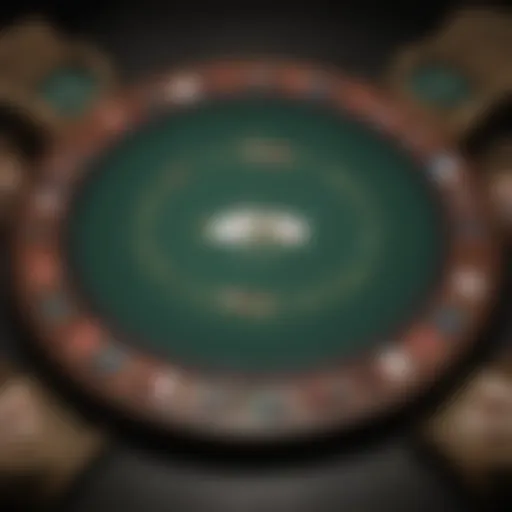 A detailed layout of a Texas Hold'em table with chips and cards