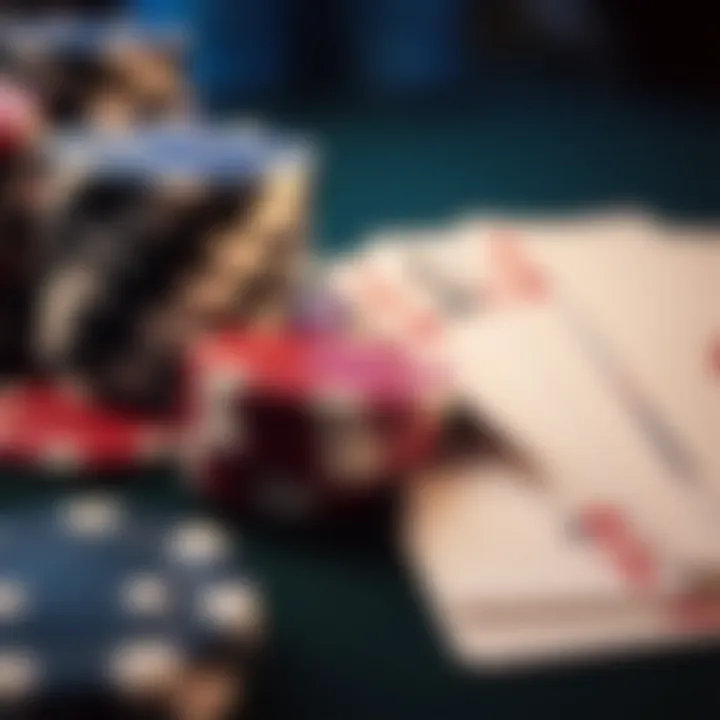 Close-up of poker chips and cards