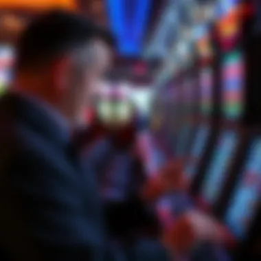 Analyzing Slot Machine Strategies A player thoughtfully analyzing slot machine payout tables